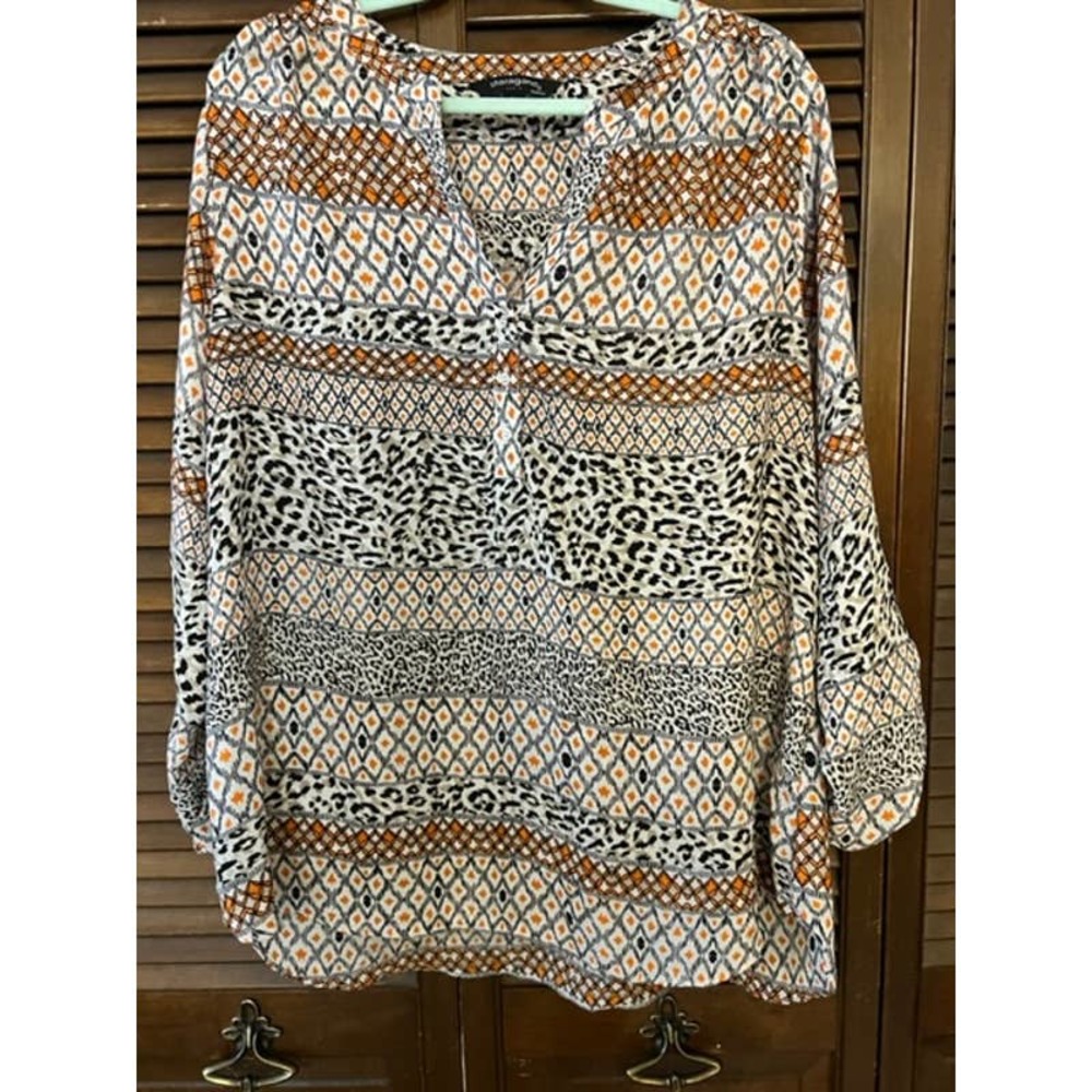 SHARAGANO Tribal/Animal Print Blouse (Size 2X)